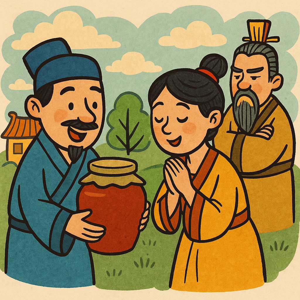 Chinese suitor presenting Shanxi vinegar urn as part of traditional marriage negotiations